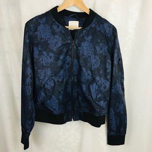Silence + Noise Blue Satin Floral Bomber Jacket Small